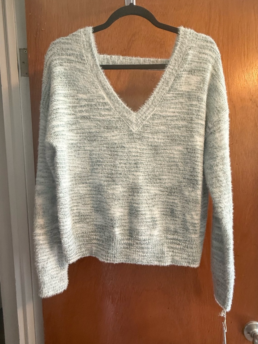 Jessica Simpson Light blues and grey with white Fuzzy V-Neck Sweater